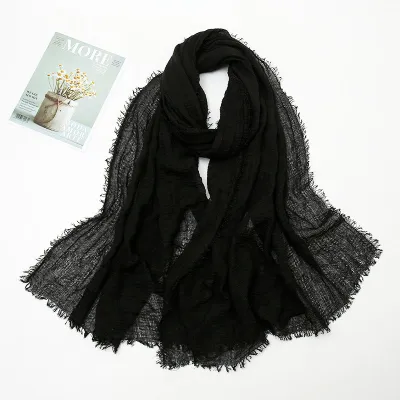 Women's Cotton Solid Color Retro Ethnic Long Scarf 175-70cm