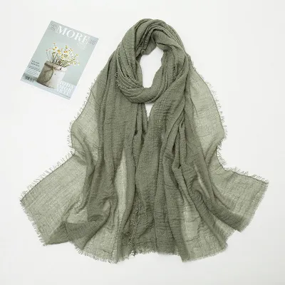 Women's Cotton Solid Color Retro Ethnic Long Scarf 175-70cm