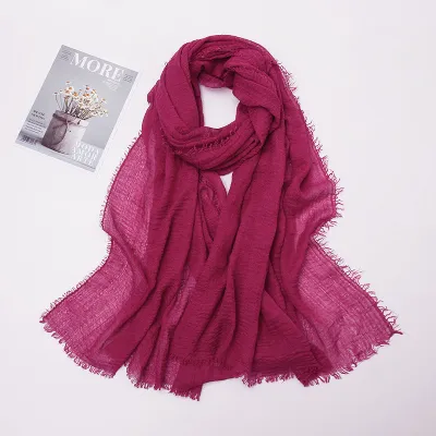 Women's Cotton Solid Color Retro Ethnic Long Scarf 175-70cm