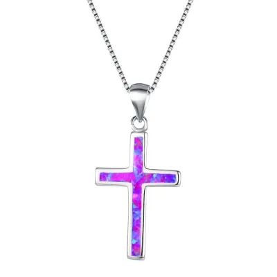 Simple Colorful Cross Pendant Alloy Necklace For Women