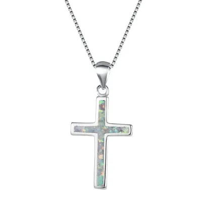 Simple Colorful Cross Pendant Alloy Necklace For Women