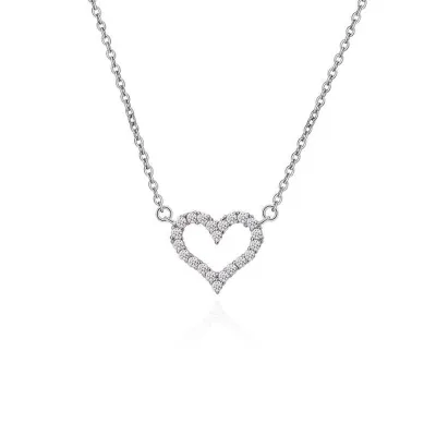 Simple Temperament Heart Shaped Pendant Rhinestone Decoration Alloy Necklace