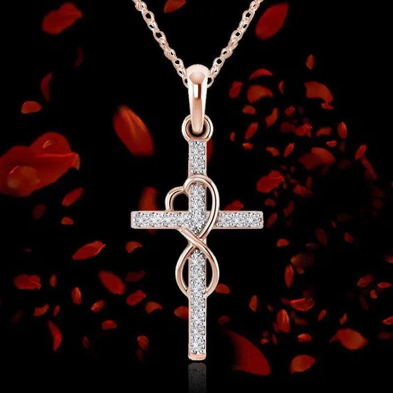 Simple Cross Pendant Rhinestone Decoration Alloy Unisex Necklace