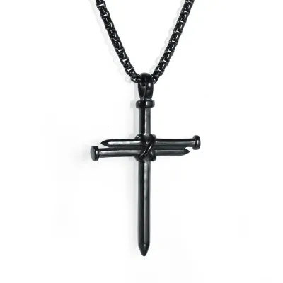 Unisex Punk Cross Pendant Alloy Box Chain Necklace