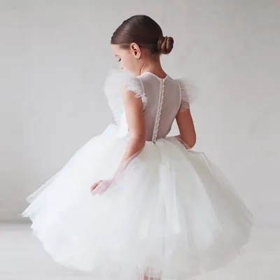 Girls Elegant Solid Color Mesh Back Sheer Princess Party Dress for Baby Girls