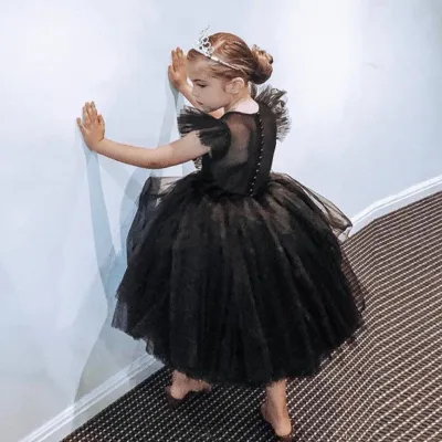 Girls Elegant Solid Color Mesh Back Sheer Princess Party Dress for Baby Girls