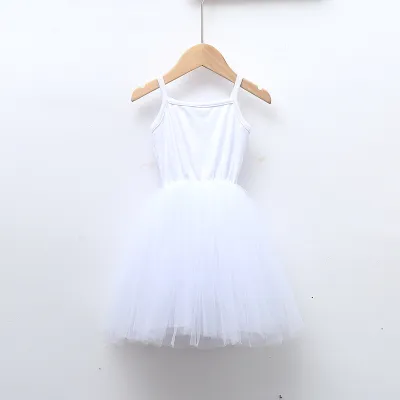 Girls Basic Solid Color Mesh Spliced Fluffy Sleeveless Cotton Slip Dress