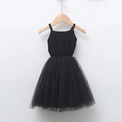 Girls Basic Solid Color Mesh Spliced Fluffy Sleeveless Cotton Slip Dress