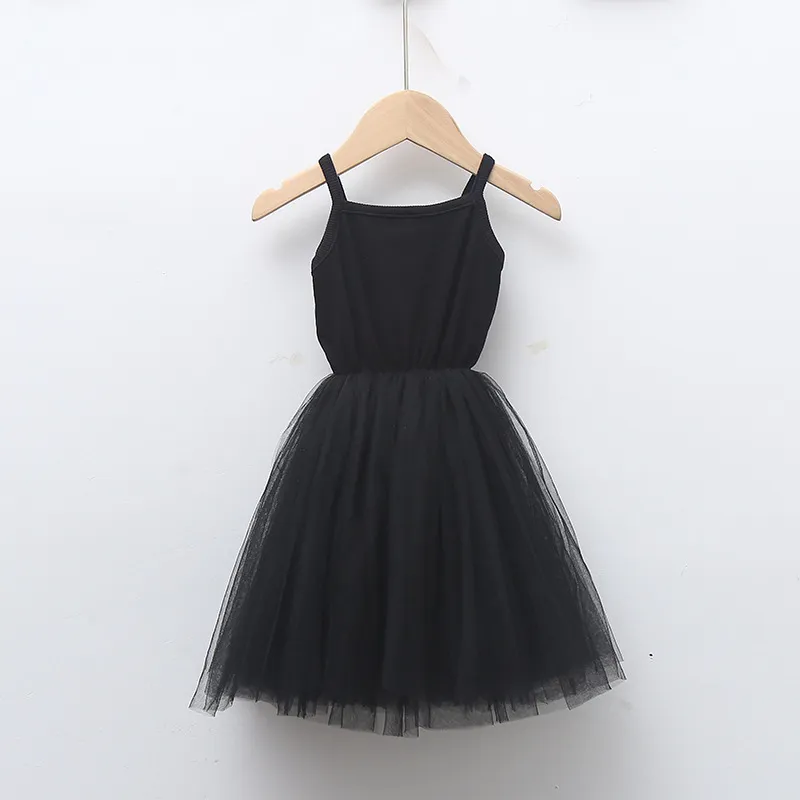 Girls Basic Solid Color Mesh Spliced Fluffy Sleeveless Cotton Slip Dress