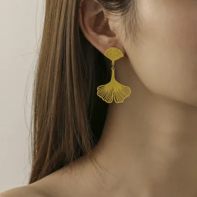 Creative Leaf Pendant Hollow Design Alloy Drop Earrings