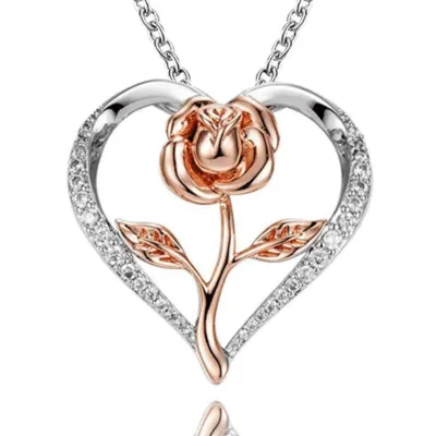 Simple Temperament Heart Rose Pendant Design Zircon Decoration Alloy Necklace