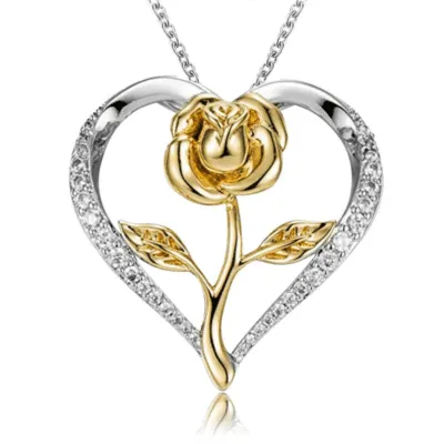 Simple Temperament Heart Rose Pendant Design Zircon Decoration Alloy Necklace