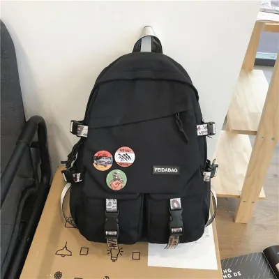 Neutral Casual Design Solid Color Canvas Large Capacity Backpack