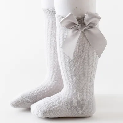 Baby Girls Basic Solid Color Big Bow Mesh Tube Knee-length Loose Socks