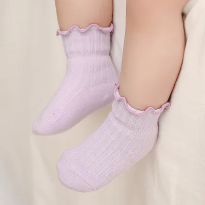 Kids Basic Solid Color Stringy Selvedge Cotton Socks for Girls