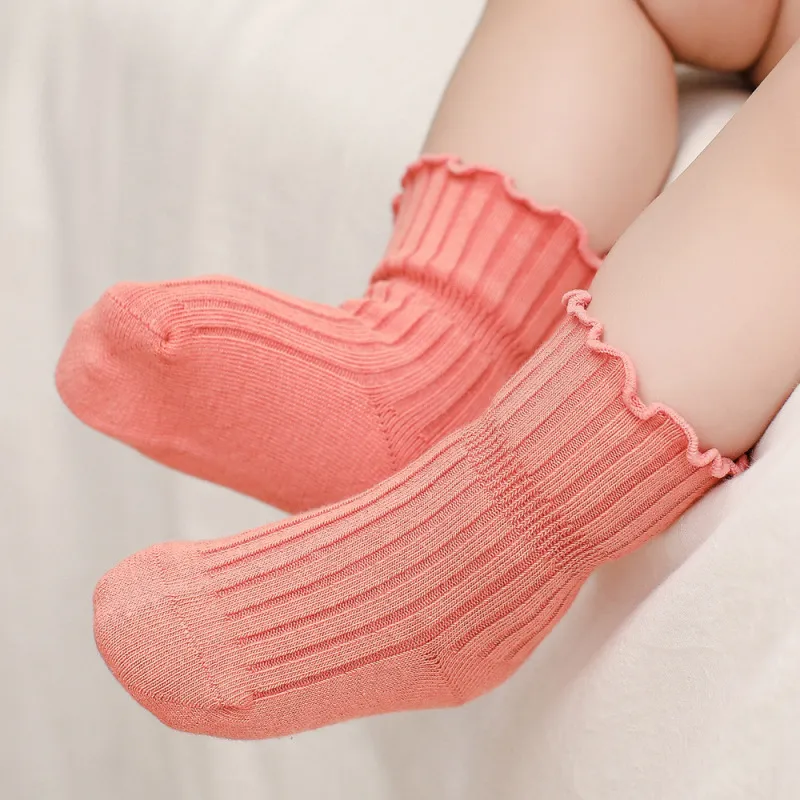Kids Basic Solid Color Stringy Selvedge Cotton Socks for Girls