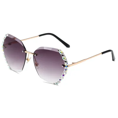 Women's Fashion Rhinestone Design UV-blocking Polygon Sunglasses
