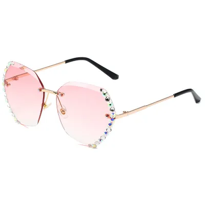 Women's Fashion Rhinestone Design UV-blocking Polygon Sunglasses