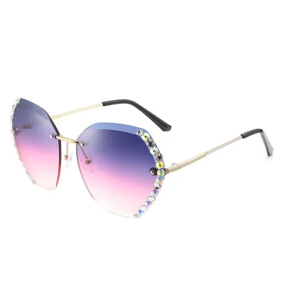 Women's Fashion Rhinestone Design UV-blocking Polygon Sunglasses