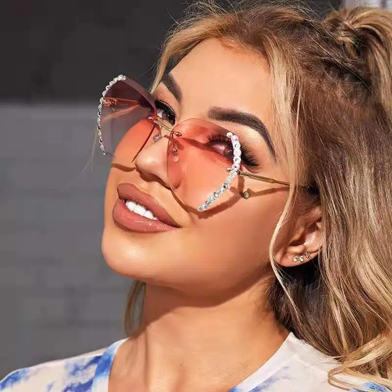 Women's Fashion Rhinestone Design UV-blocking Polygon Sunglasses