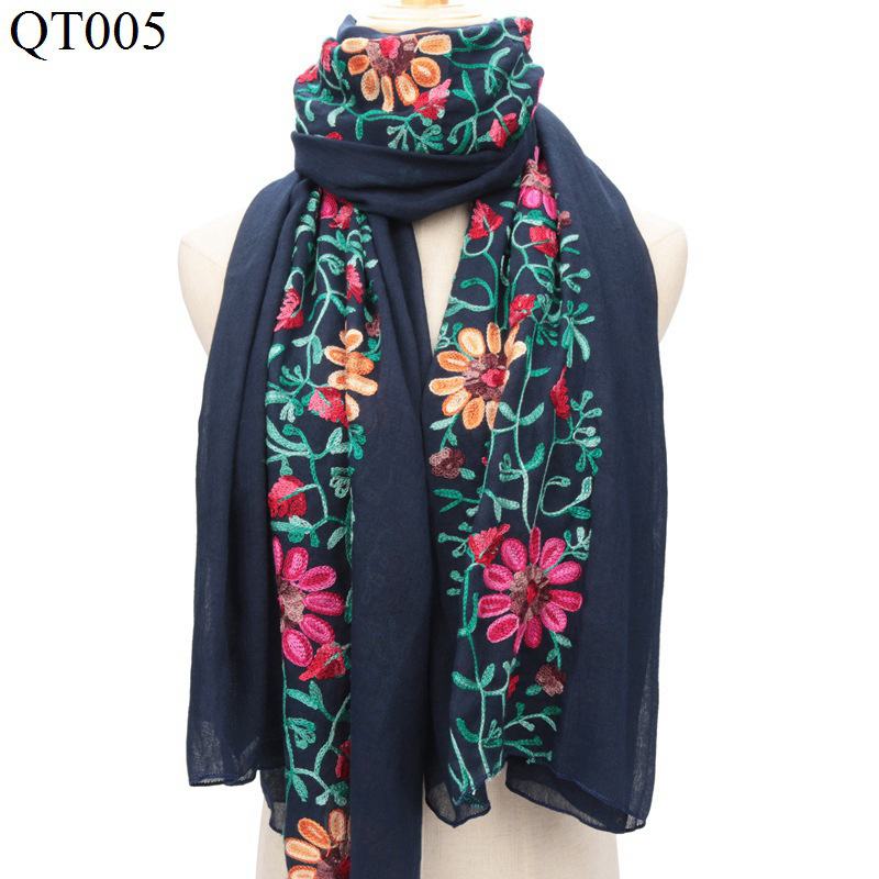 小物 Floral Embroidery Long Scarf Yizelli Women's Long Scarf Floral Embroidery Chiffon Scarf