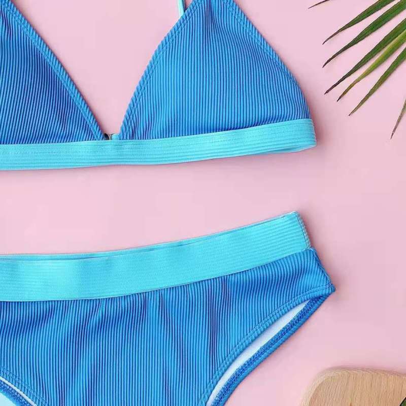 Wholesale Women Sexy Color Blocking Rib Knit Bikini Swimwear