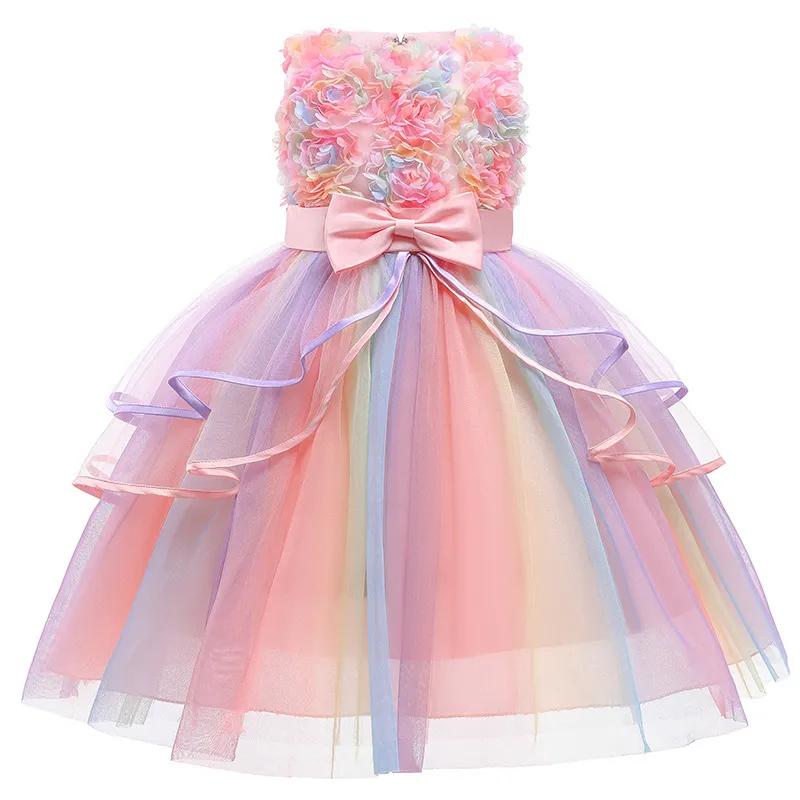 Girls Cute Sleeveless Flower Bow Mesh Princess Party Dress