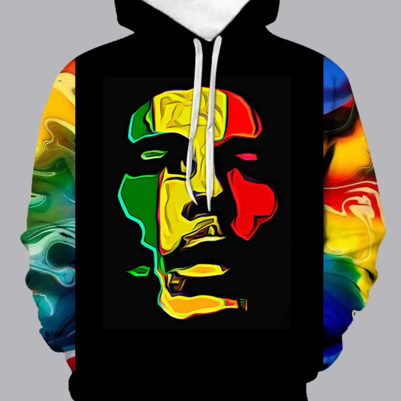 Men Plus Size Street Long Sleeve Hat Rope Graphic Printed Pullover Hoodie