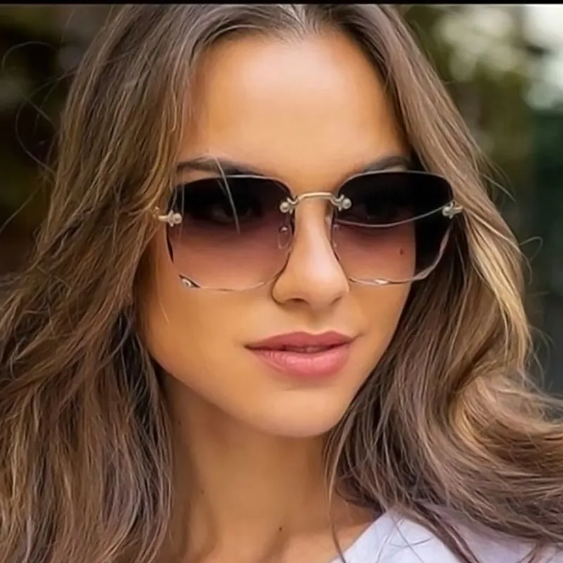 Women Chic Large Square Frameless Sunglasses Vintage PC Frame