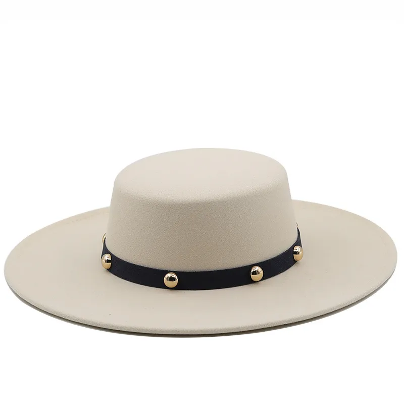 Unisex Vintage Rivet Design Solid Color Fedora Hat
