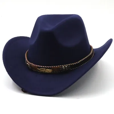Unisex Vintage Cashmere Fedora Hat with Metal Leaf Belt Decoration Solid Color