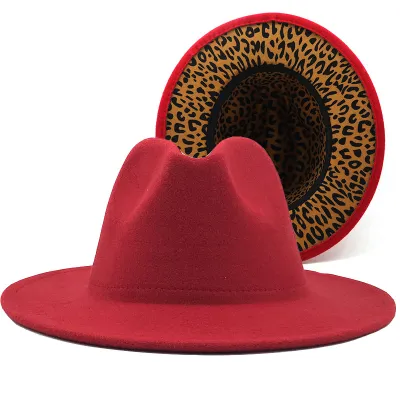 Unisex Vintage Thickened Double-sided Solid Color Lined Leopard Printed Fedora Hat