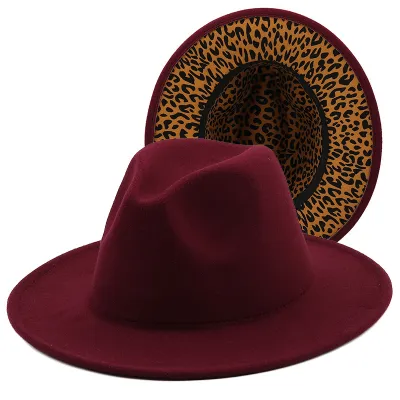 Unisex Vintage Thickened Double-sided Solid Color Lined Leopard Printed Fedora Hat