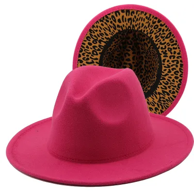 Unisex Vintage Thickened Double-sided Solid Color Lined Leopard Printed Fedora Hat