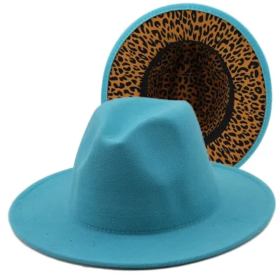 Unisex Vintage Thickened Double-sided Solid Color Lined Leopard Printed Fedora Hat