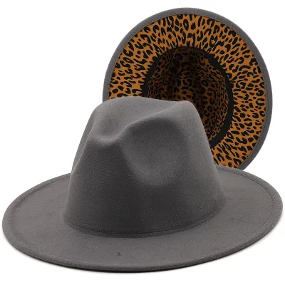 Unisex Vintage Thickened Double-sided Solid Color Lined Leopard Printed Fedora Hat