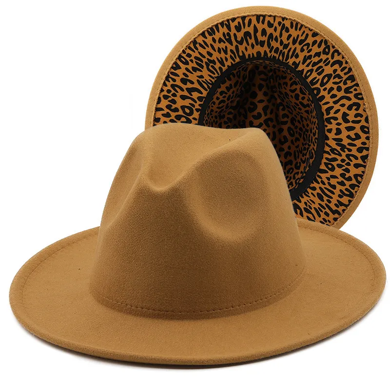 Unisex Vintage Thickened Double-sided Solid Color Lined Leopard Printed Fedora Hat
