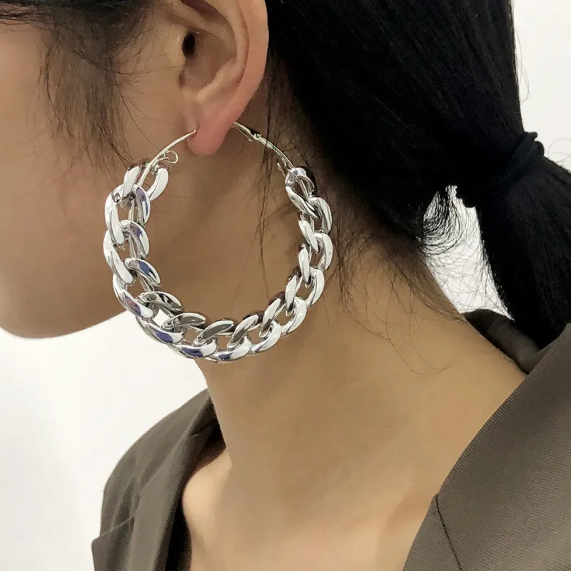 Exaggerated Punk Chain Design CCB Alloy Geometric Hoop Earrings For Women