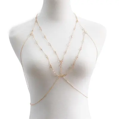 Women's Sexy Cross Design Rhinestone Decoration Alloy Body Chain