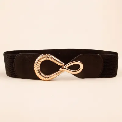 Women Simple Metal Buckle Dress PU Belt Elastic 60-80cm