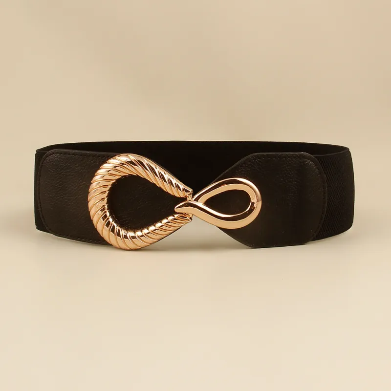 Women Simple Metal Buckle Dress PU Belt Elastic 60-80cm