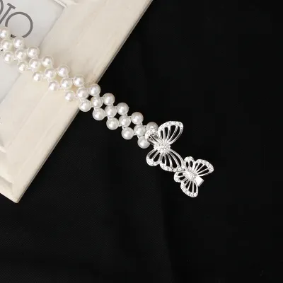 Women Elegant Imitation Pearl Elastic Dress Belt