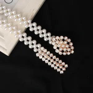 Women Elegant Imitation Pearl Elastic Dress Belt