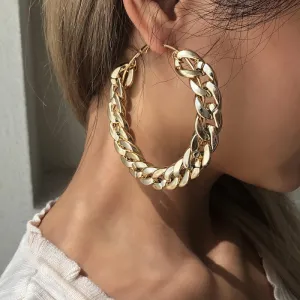 Exaggerated Punk Chain Design Alloy Hoop Earrings for Women