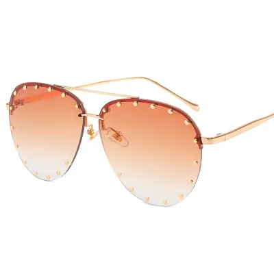 Women Classic Nail Decoration Large Frame Sunglasses