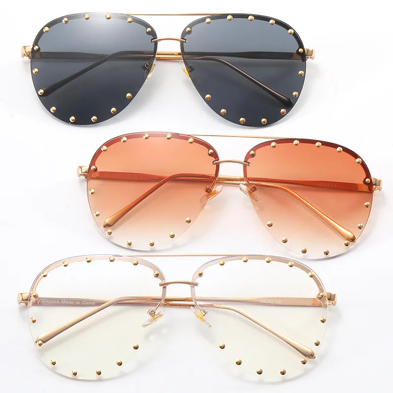 Women Classic Nail Decoration Large Frame Sunglasses