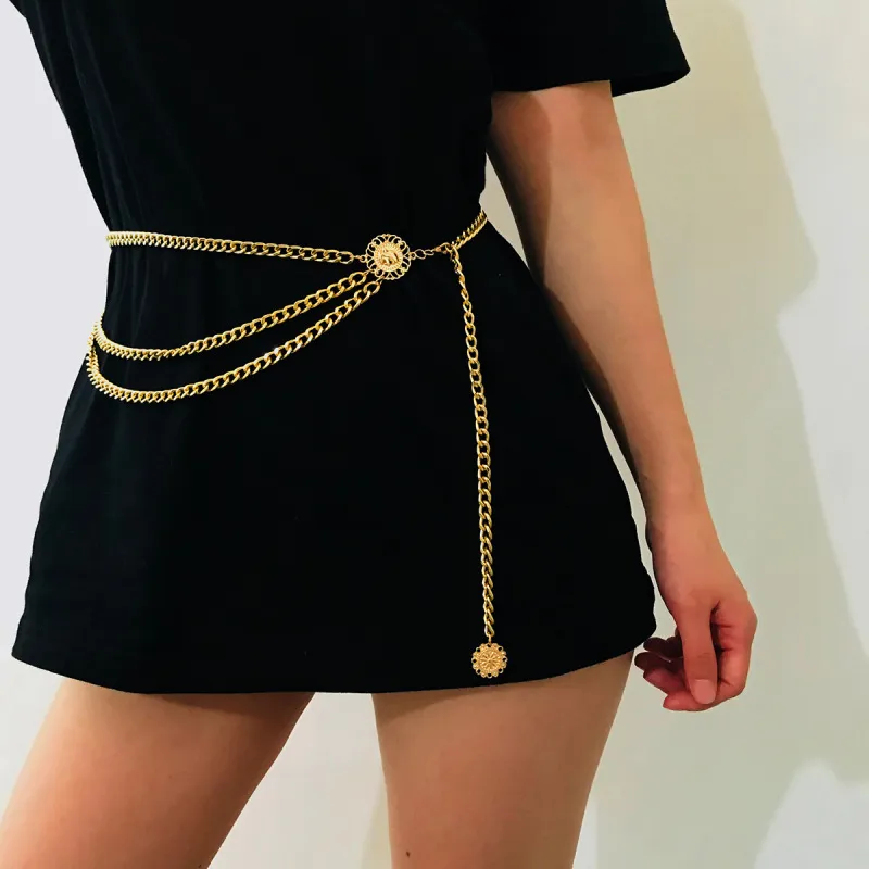 Women Vintage Layered Alloy Dress Belt Chain