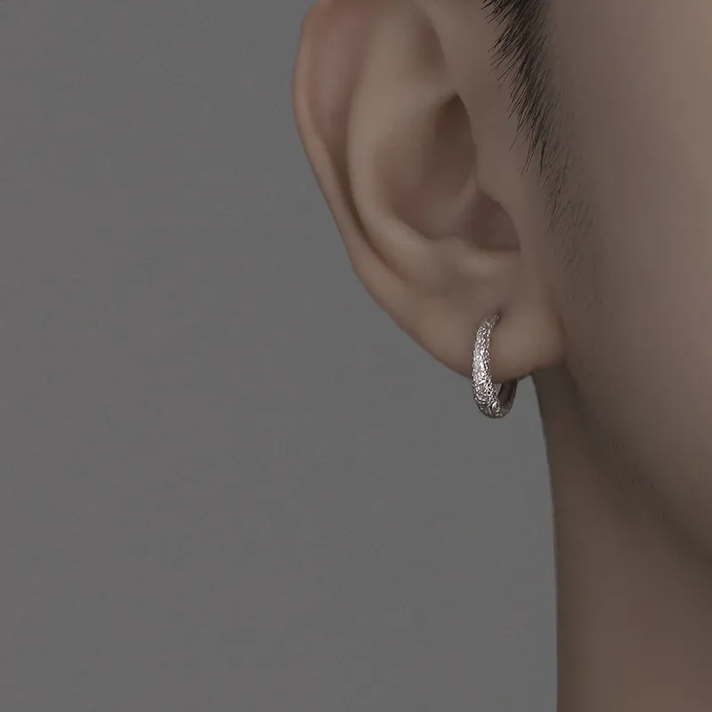 Men Simple Geometric Design Silver Plate Stud Earrings