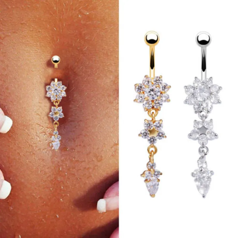 Creative Geometric Flower Shape Rhinestone Decoration Alloy Piercing Body Jewelry
