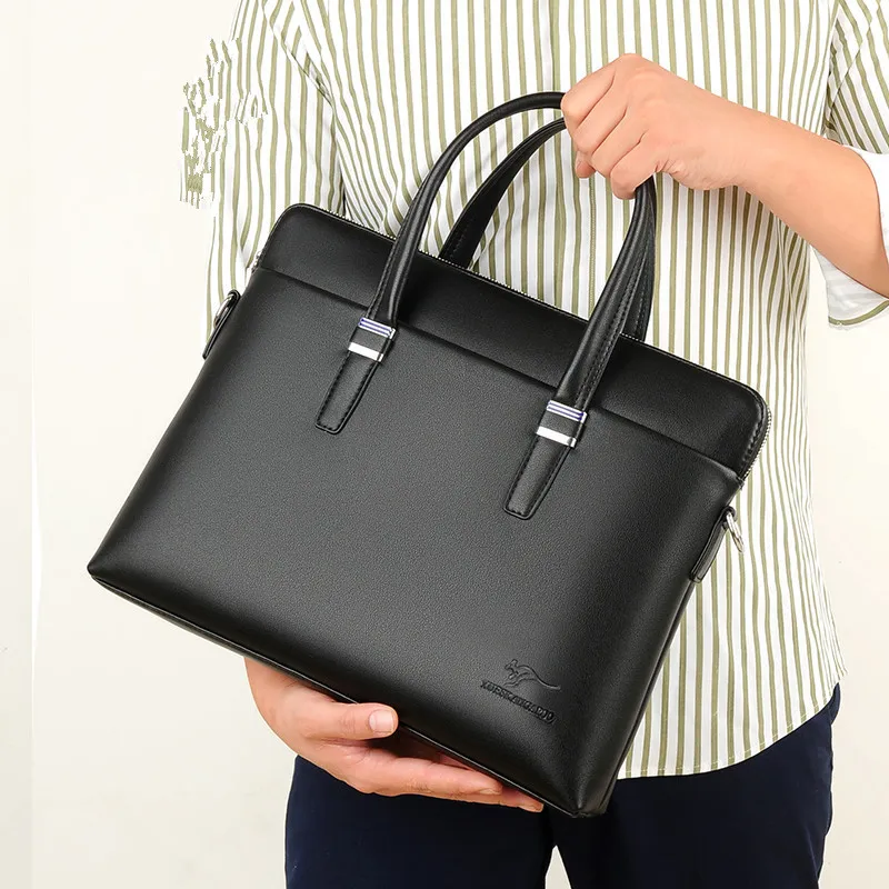Men Business Briefcase Soft PU Leather Square Computer Bags